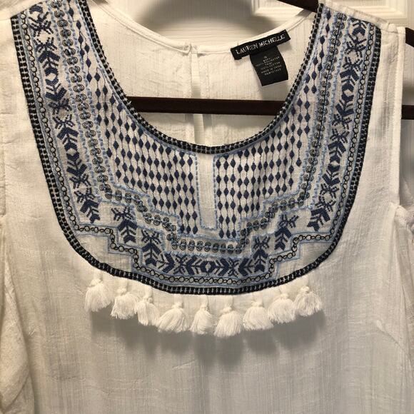 Lauren Michelle, S, White, shoulders out, embroidery tassels - Picture 3 of 5